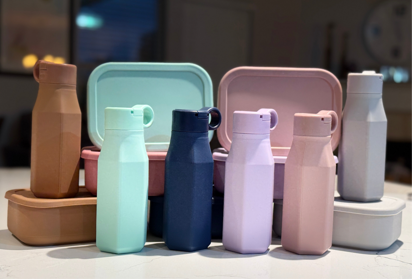 Custom Engraved Silicone Lunch Box & Bottle set for kids, school meal snack set with name, food-grade silicone reusable food container