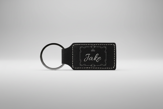 Custom Engraved Leatherette Keychain Black/Silver. Engraving Rectangle | Personalized Gift