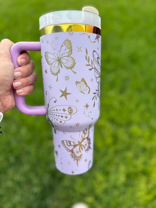 Butterflies and stars mystical 40 oz Quencher Rainbow Plated Tumbler