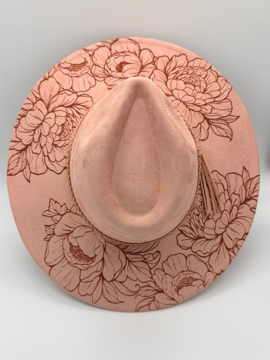 Hydrangea Engraved Wide Brim Hat