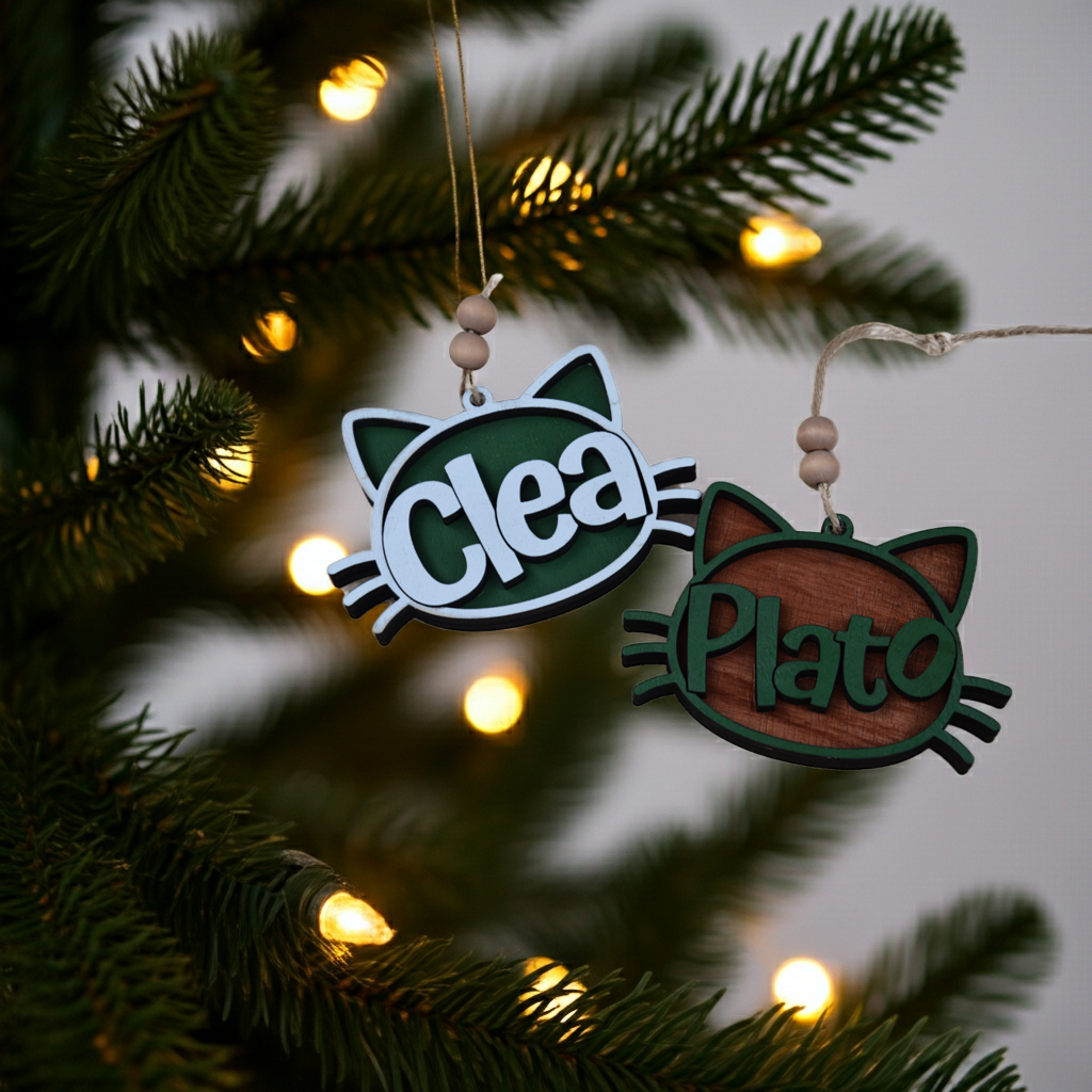 Custom Cat Name Ornament – Personalized Layered Wood Design