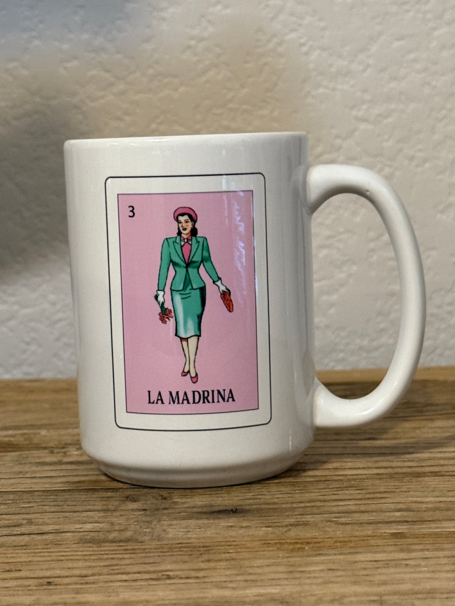 White Loteria El Padrino, la Madrina, mugs, Loteria mugs, 15 oz mugs Set or single