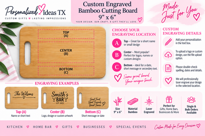 Custom Engraved Bamboo Bar Cutting Board – 9" x 6"