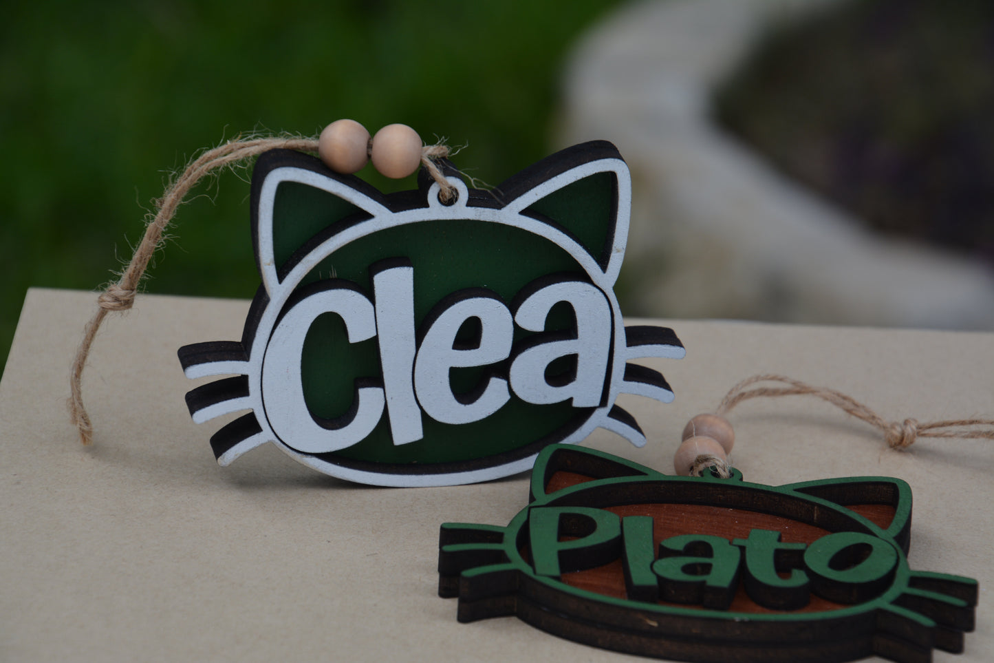 Custom Cat Name Ornament – Personalized Layered Wood Design