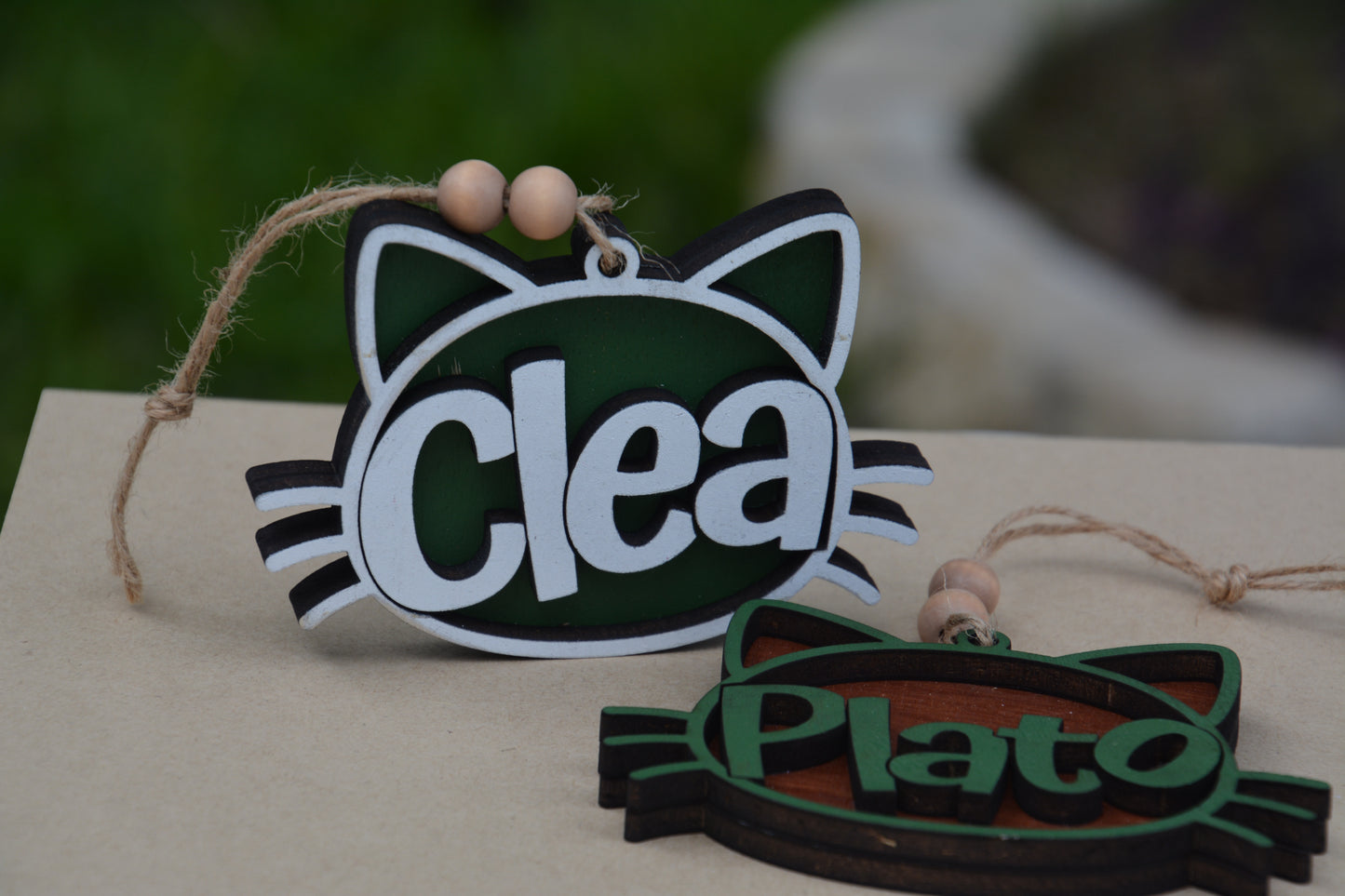 Custom Cat Name Ornament – Personalized Layered Wood Design