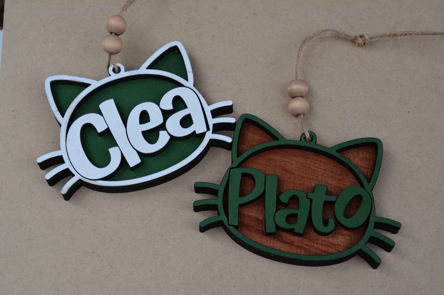 Custom Cat Name Ornament – Personalized Layered Wood Design