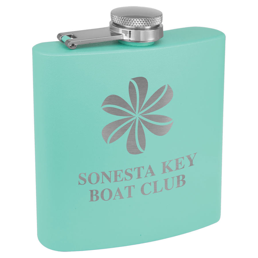 Custom Engraved 6 oz Matte Teal Stainless Steel Flask | Personalized Laser Engraved Gift | Bridal Party, Groomsmen, Birthday Gift