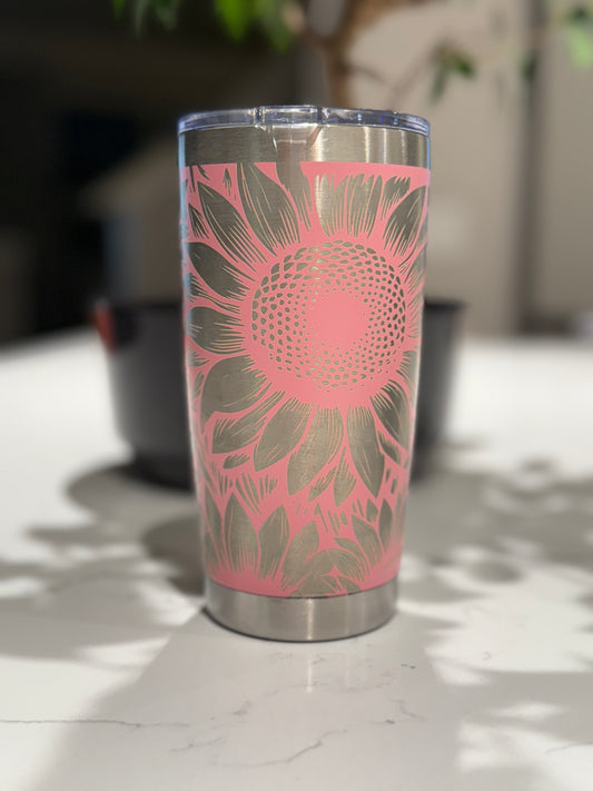 Sunflower seamless engraved 20oz Tumbler, Insulated Steel Laser Engraved Tumbler