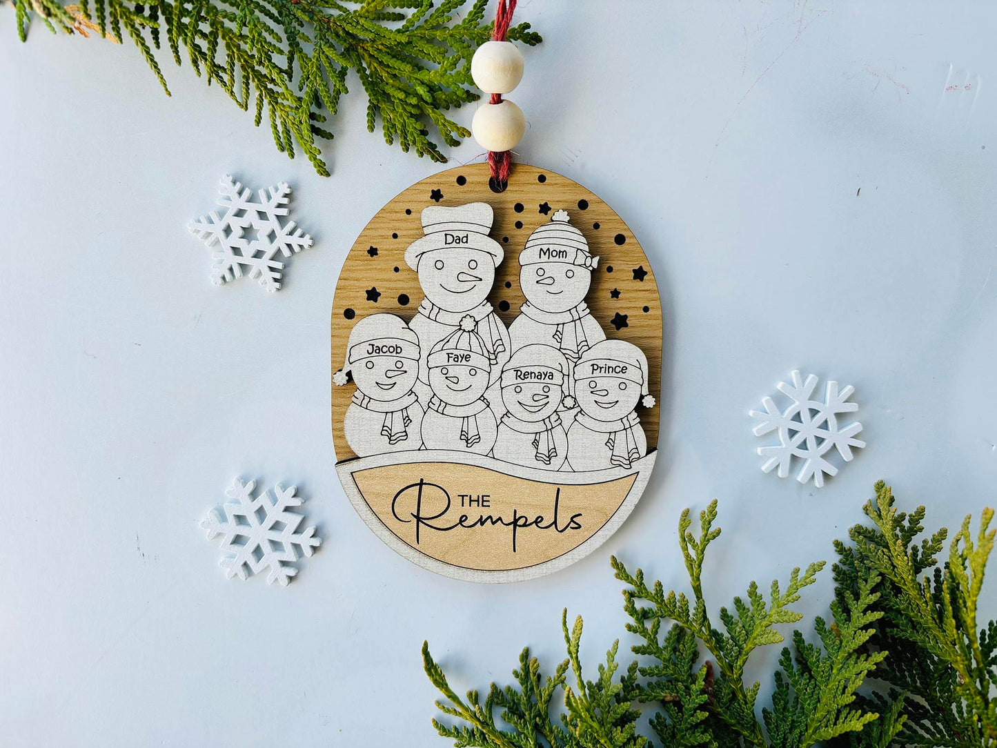 Personalized Family Snowman Ornament – Custom Name Christmas Decoration