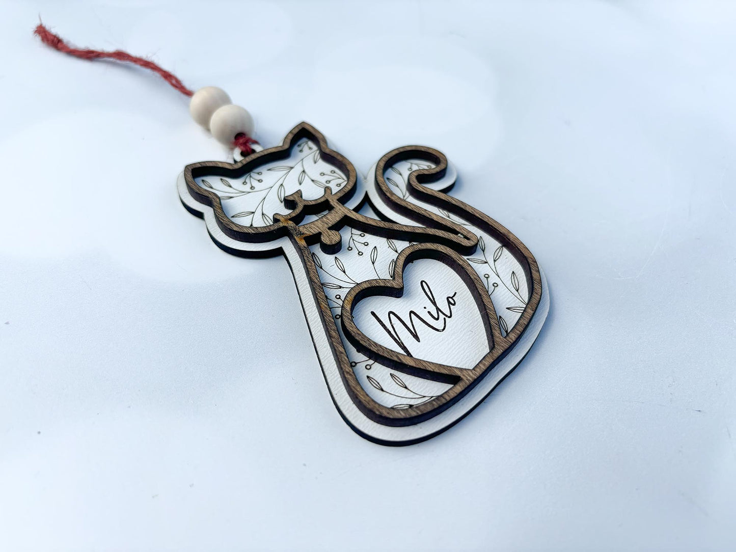 Personalized Cat Ornament | Custom Pet Name or “Merry Catmas” | Layered Wood Christmas Ornament