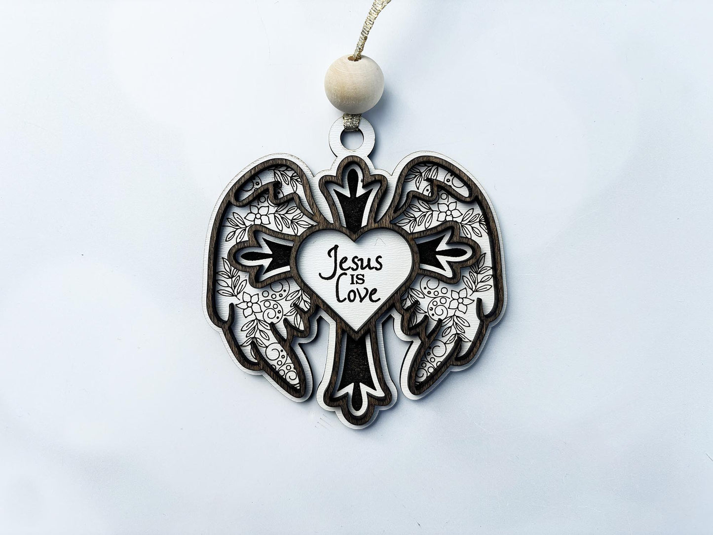 Christian Cross Ornament – “Glory” or “Jesus Is Love” Wooden Ornament | Faith Gift, Religious Christmas Decor, Laser Engraved Wood Ornament