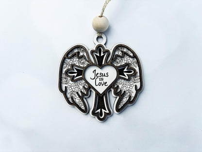 Christian Cross Ornament – “Glory” or “Jesus Is Love” Wooden Ornament | Faith Gift, Religious Christmas Decor, Laser Engraved Wood Ornament