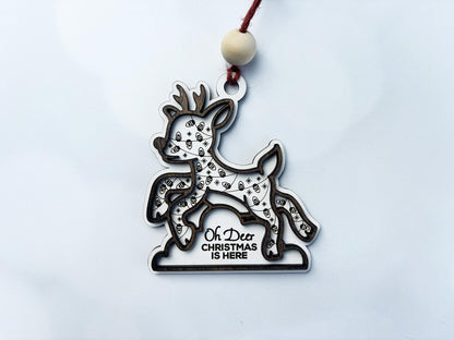 Personalized Reindeer wooden Ornament – “Oh Deer Christmas Is Here” Custom Name Reindeer Head
