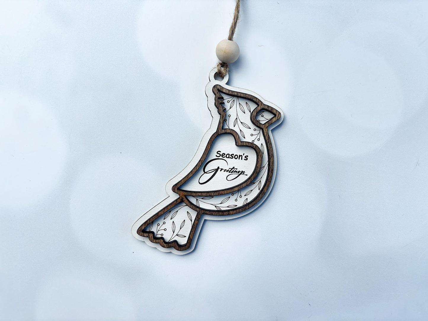 Wood Cardinal Ornament, Laser Engraved