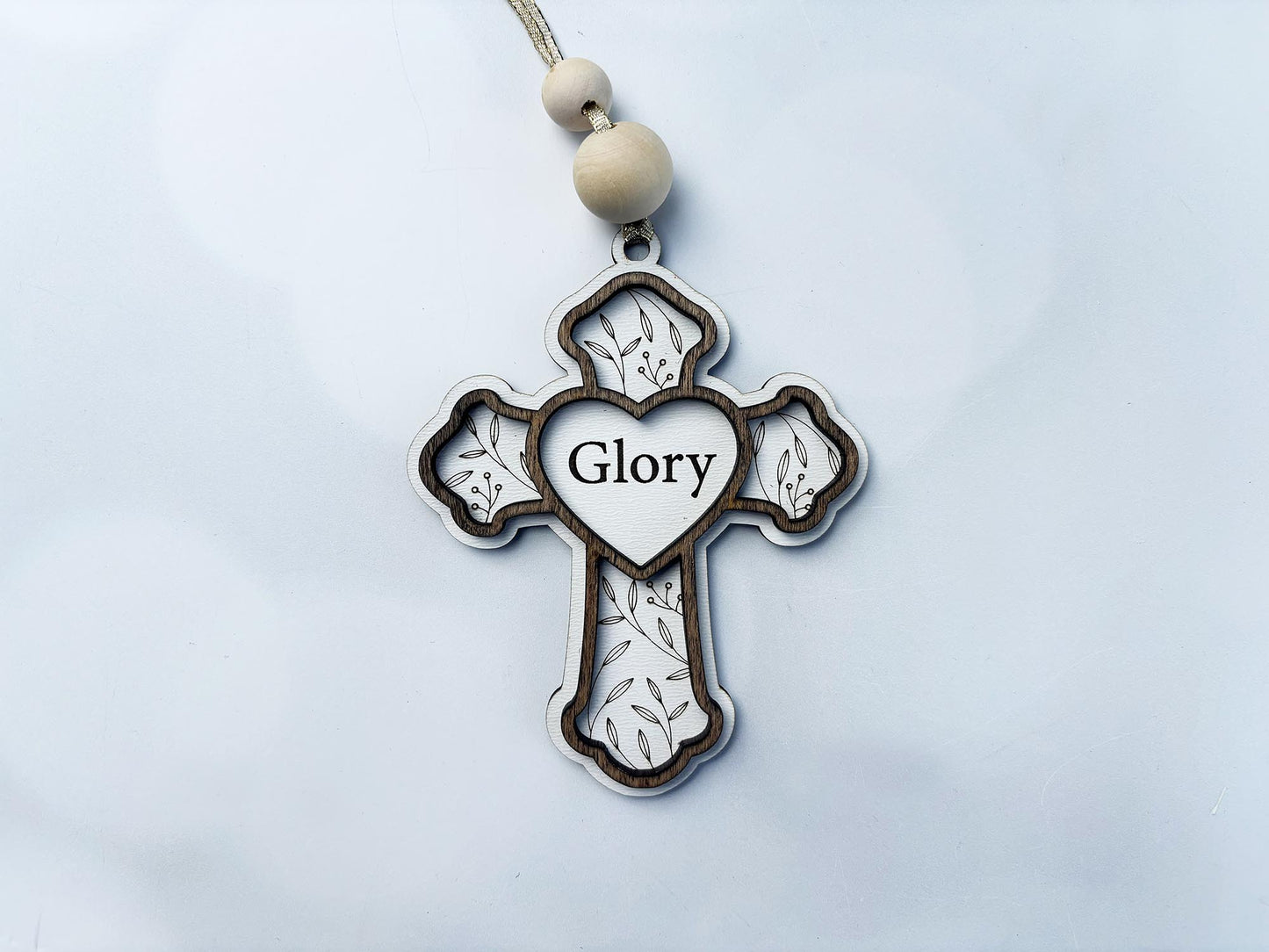Christian Cross Ornament – “Glory” or “Jesus Is Love” Wooden Ornament | Faith Gift, Religious Christmas Decor, Laser Engraved Wood Ornament