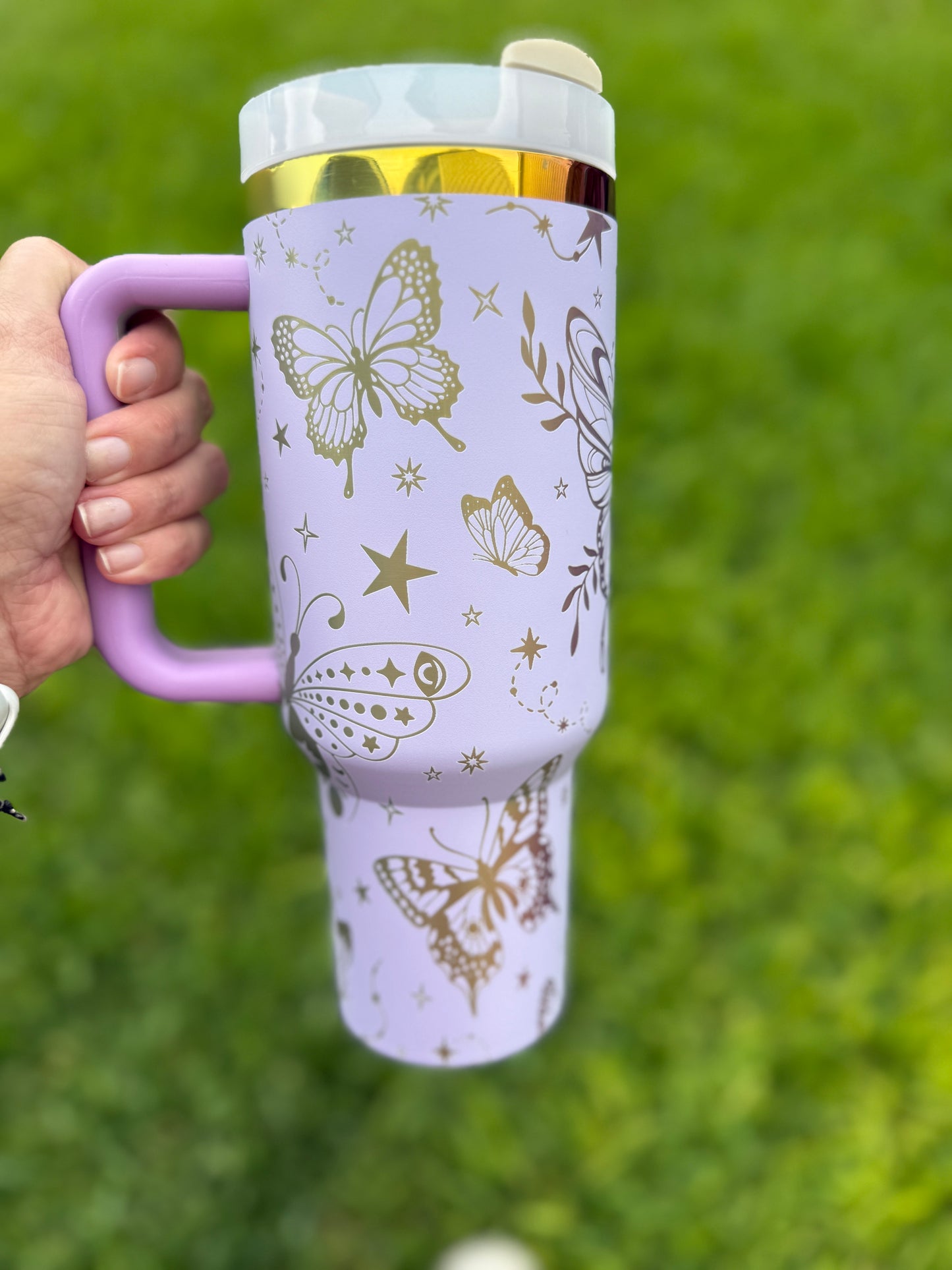 Butterflies and stars mystical 40 oz Quencher  Rainbow Plated Tumbler