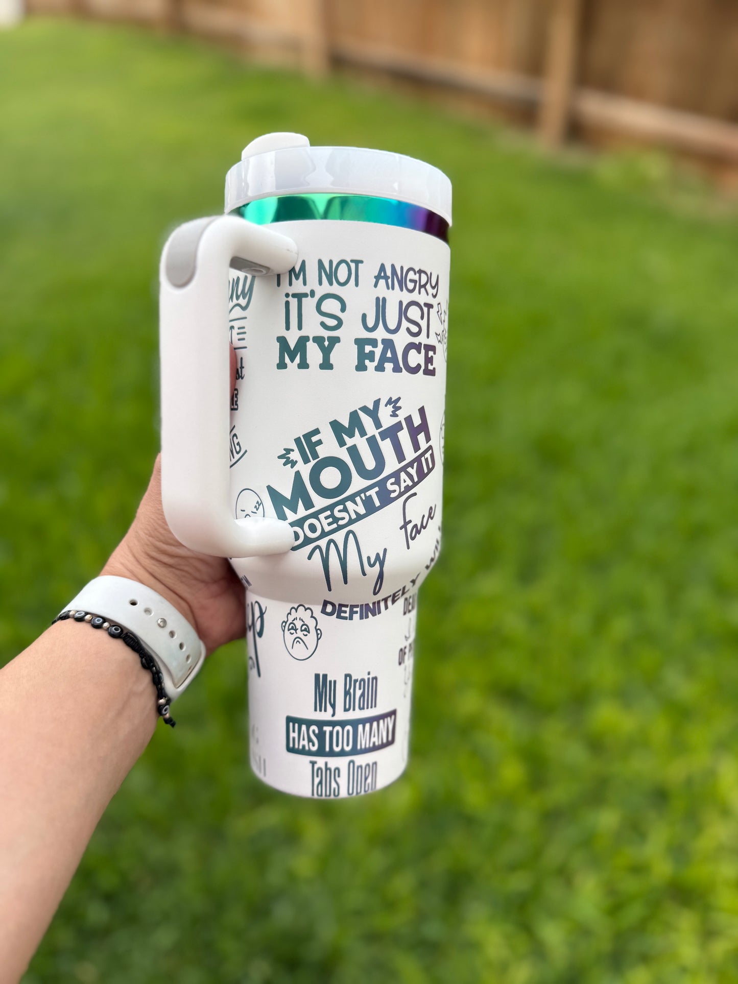 Sarcastic funny tumbler 40 oz Quencher  Rainbow Plated Tumbler