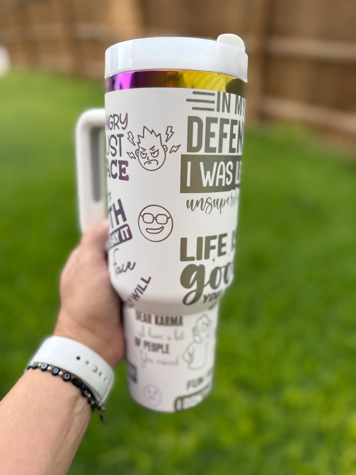 Sarcastic funny tumbler 40 oz Quencher  Rainbow Plated Tumbler