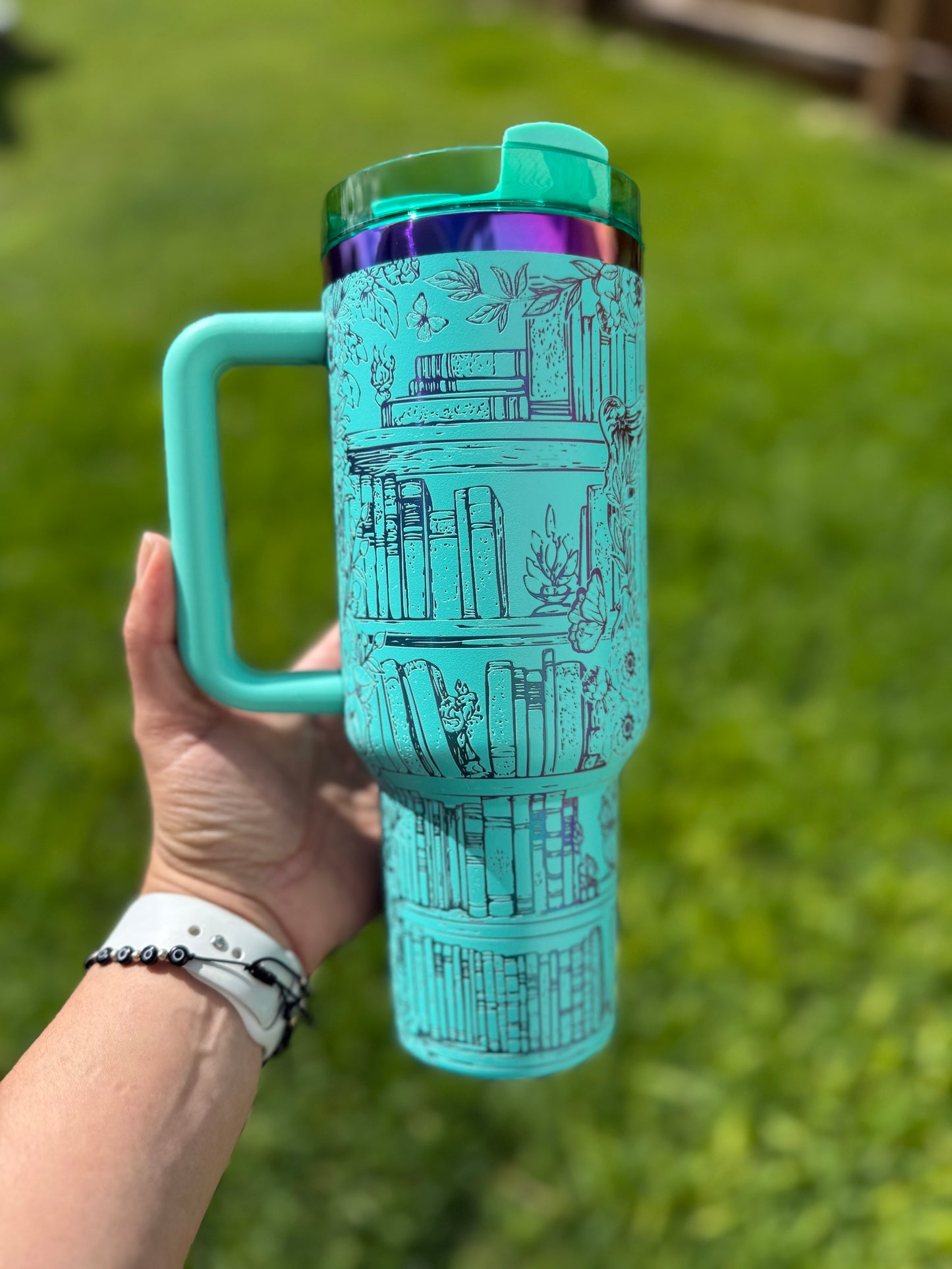 Reading is dreaming with your eyes open 40 oz Quencher  Rainbow Plated Tumbler