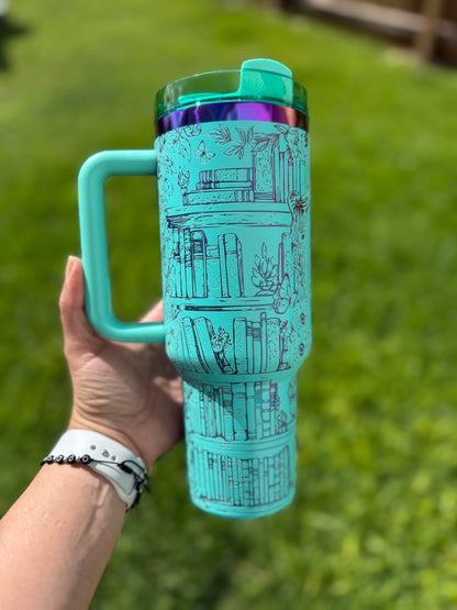 Reading is dreaming with your eyes open 40 oz Quencher  Rainbow Plated Tumbler