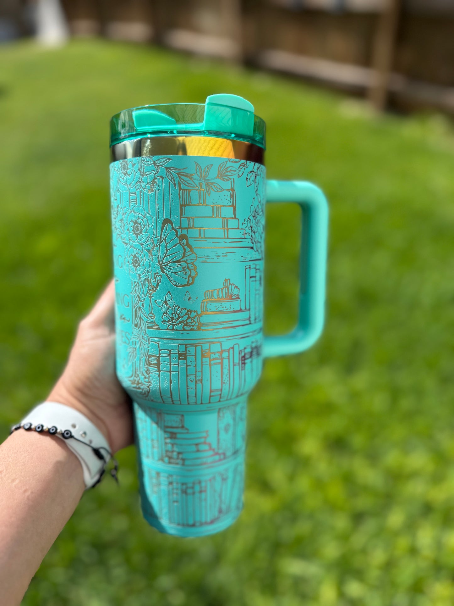 Reading is dreaming with your eyes open 40 oz Quencher  Rainbow Plated Tumbler