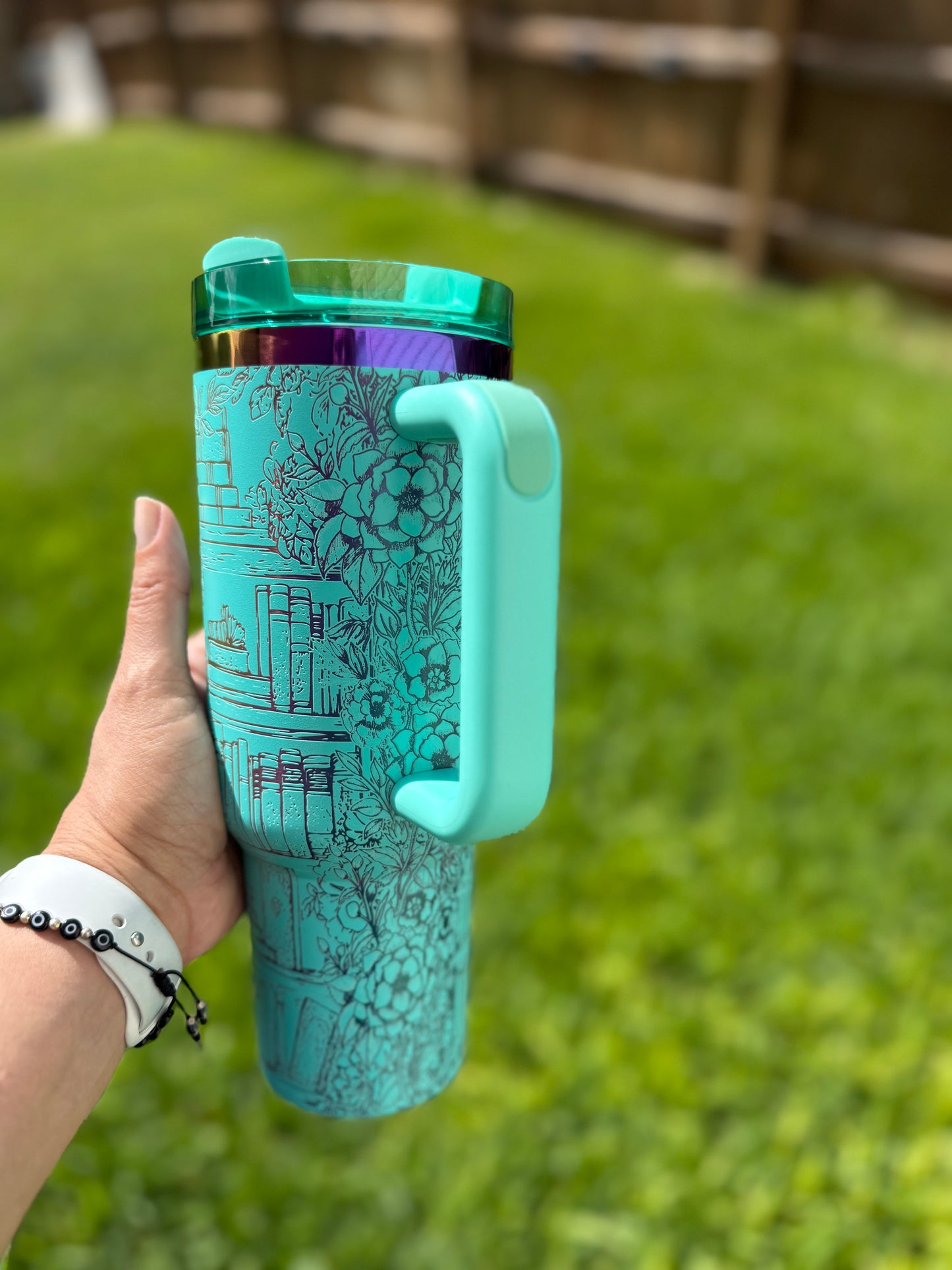 Reading is dreaming with your eyes open 40 oz Quencher  Rainbow Plated Tumbler