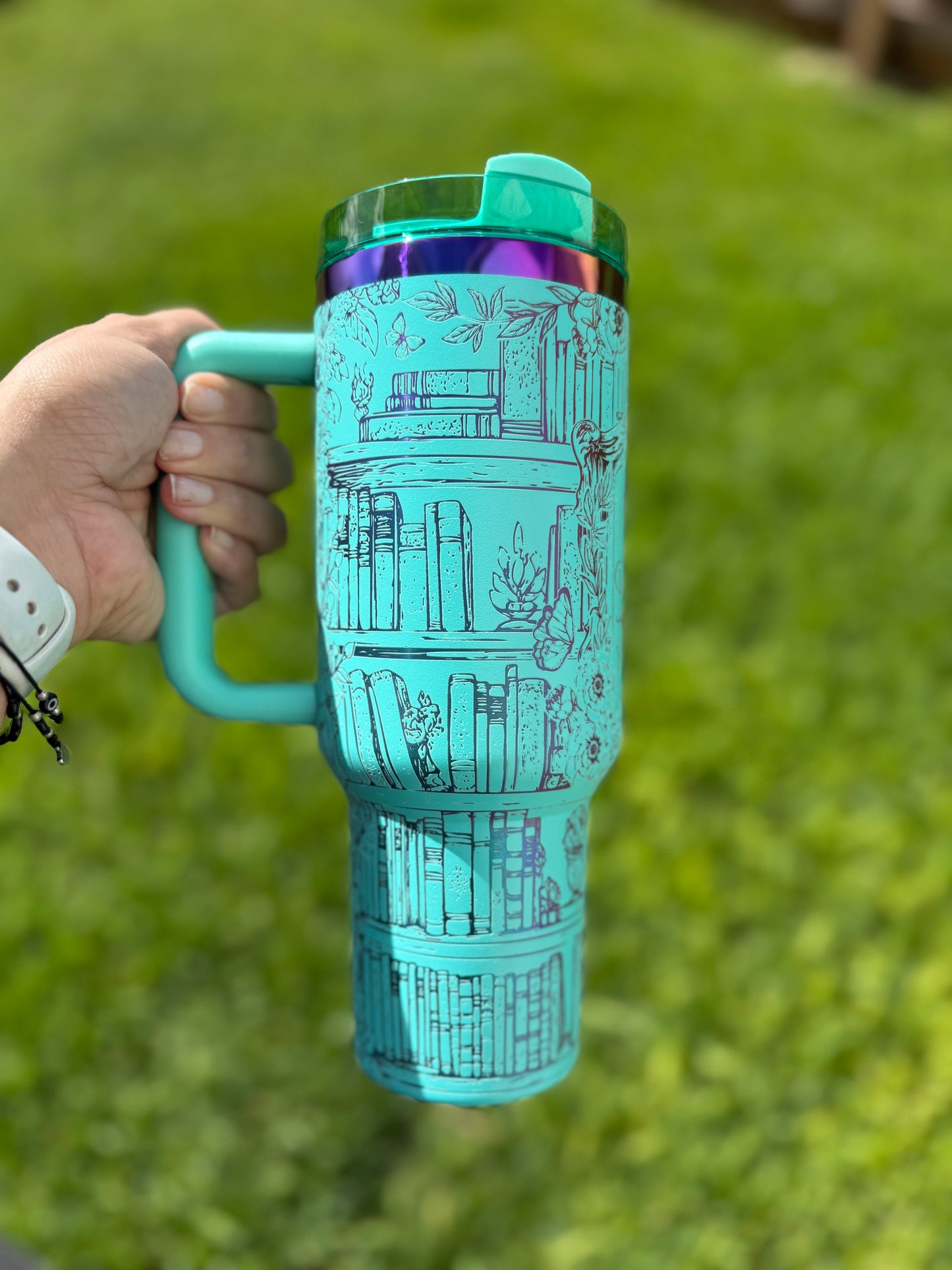 Reading is dreaming with your eyes open 40 oz Quencher  Rainbow Plated Tumbler