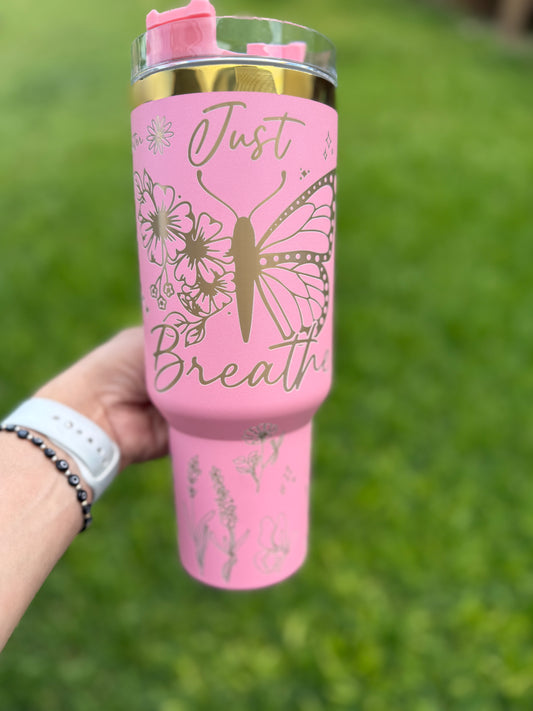 Just Breath - Positive vibes 40 oz Quencher  Gold  Plated Tumbler