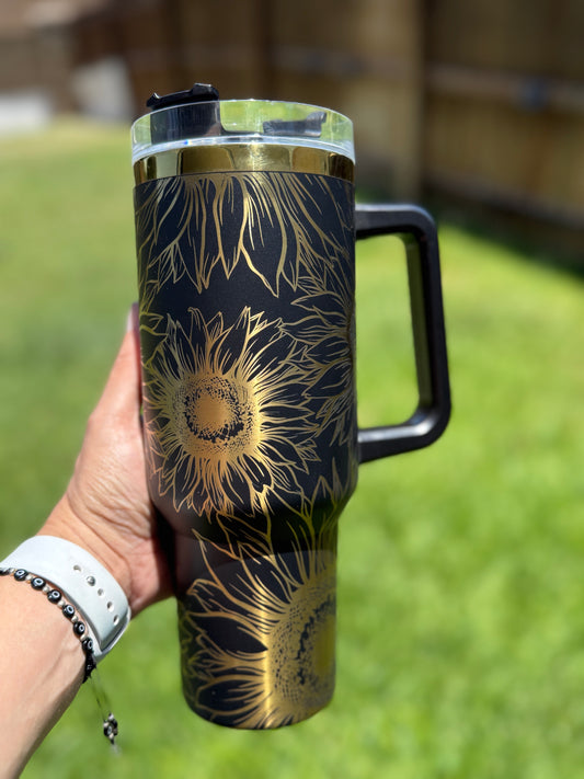 Sunflowers 40 oz Quencher  Gold  Plated Tumbler