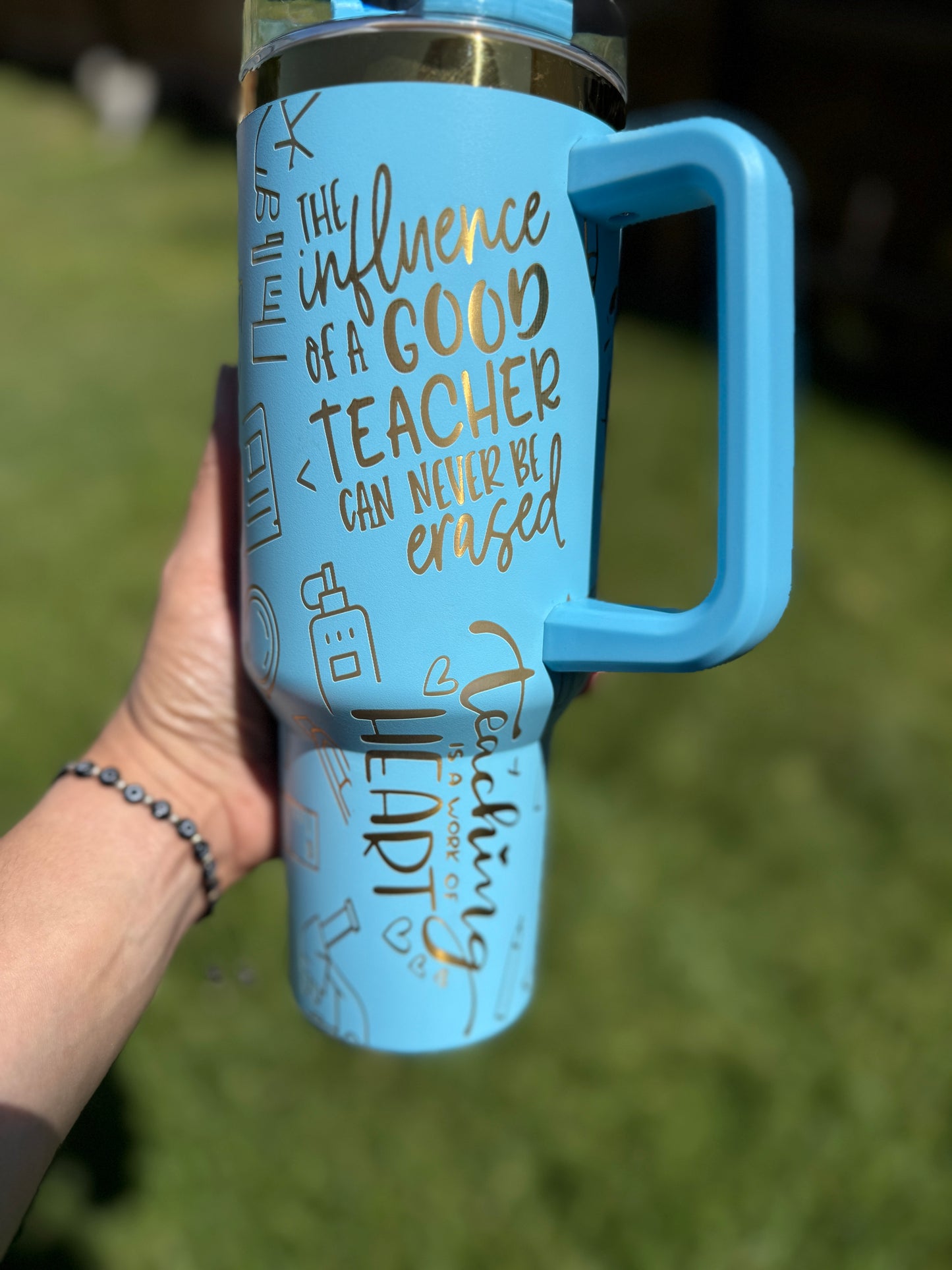 Teacher life, teach, love, inspire 40 oz Quencher  Gold  Plated Tumbler