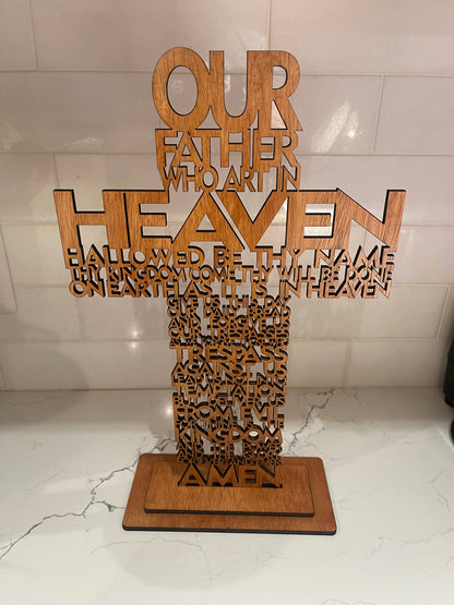 The Lord's Prayer Cross - Baltic wood, Natural or stained