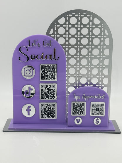 Let’s Get Social QR Code Sign + Pay Here Display Set | Custom Social Media & Payment QR Stand | Acrylic Business Sign