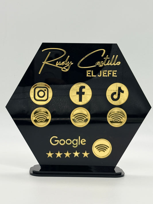 Custom Social Media & Review Sign (8” x 6”) | Acrylic Business Display with Tap or Scan Feature | Flat Base Design