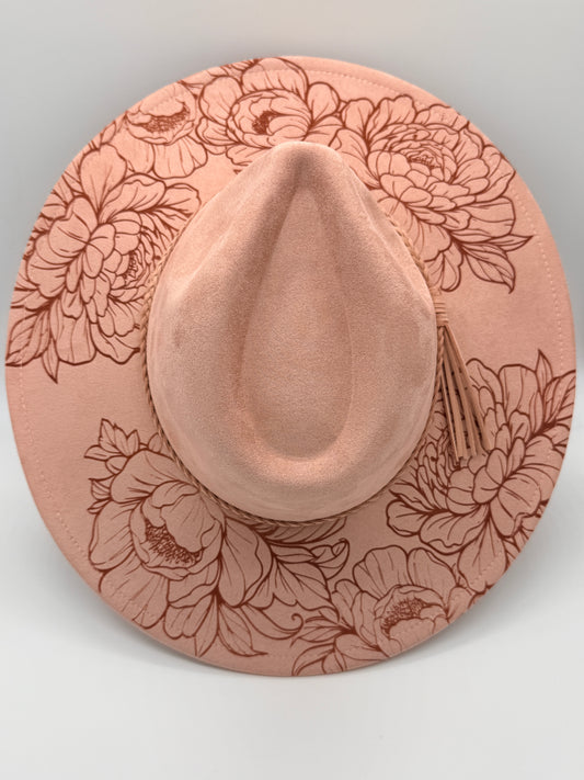 Hydrangea Engraved Wide Brim Hat