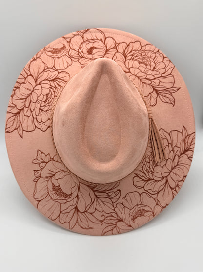 Hydrangea Engraved Wide Brim Hat