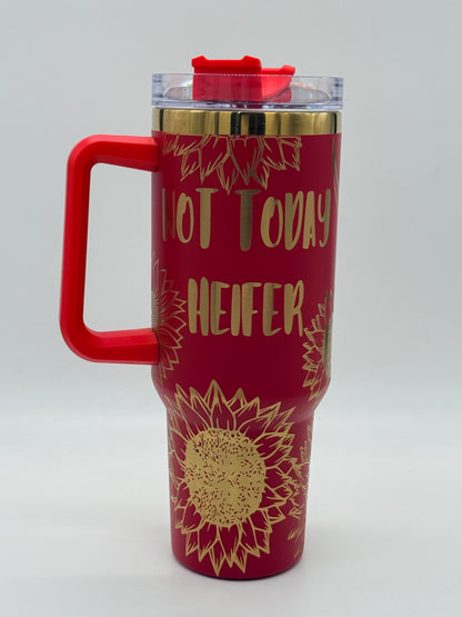 Highland Cow and Sunflowers 40 oz Quencher  Gold  Plated Tumbler