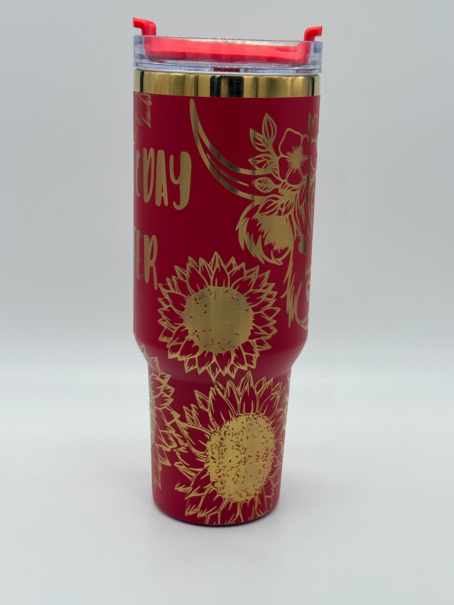 Highland Cow and Sunflowers 40 oz Quencher  Gold  Plated Tumbler
