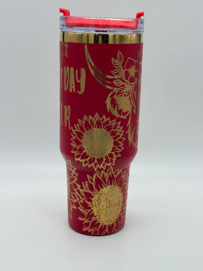 Highland Cow and Sunflowers 40 oz Quencher  Gold  Plated Tumbler
