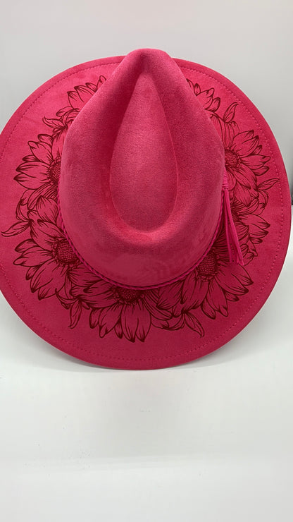 Sunflowers Engraved Wide Brim Hat
