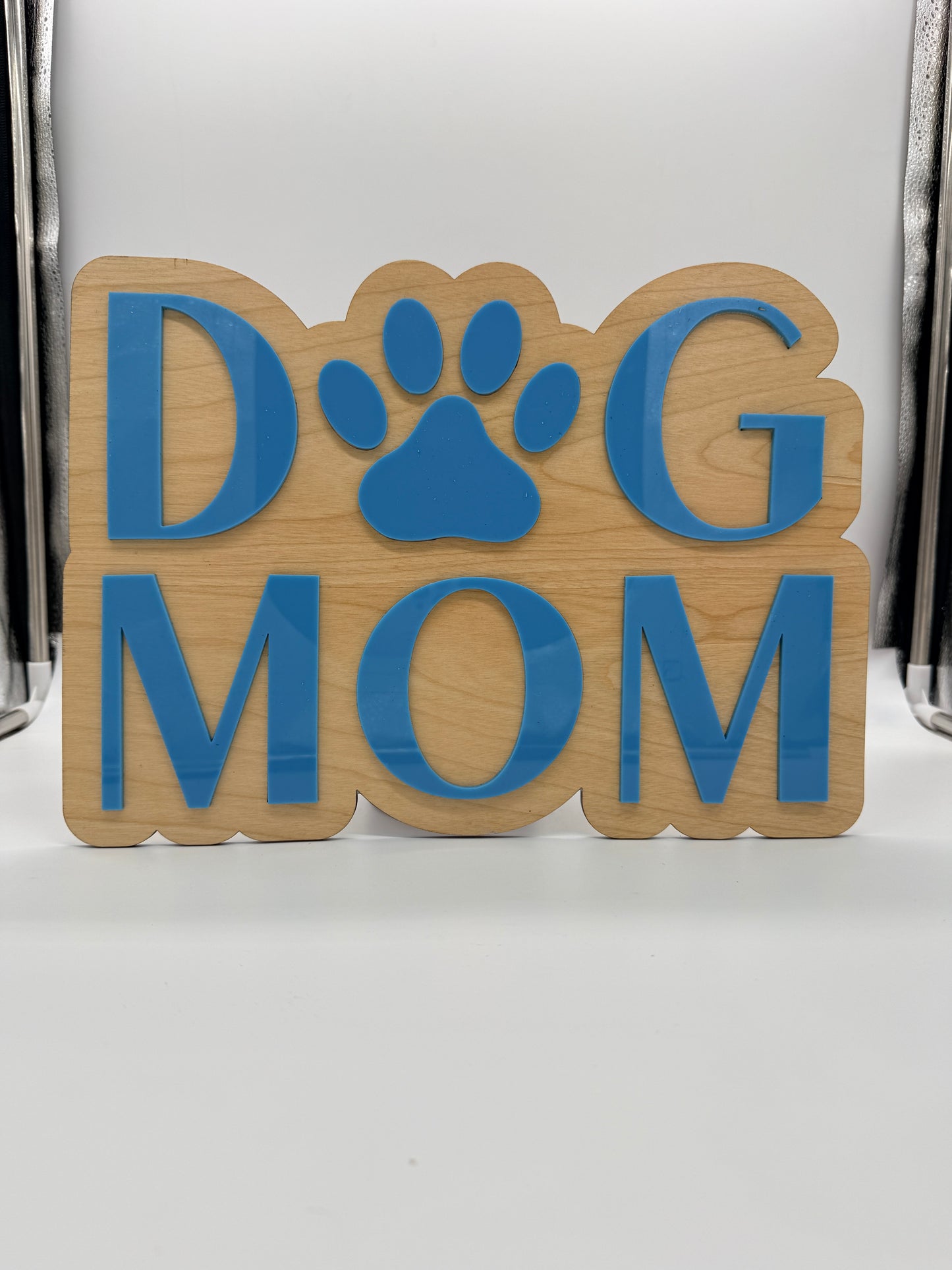 Dog Mom Layered Birch & Acrylic Sign – 15" Wide