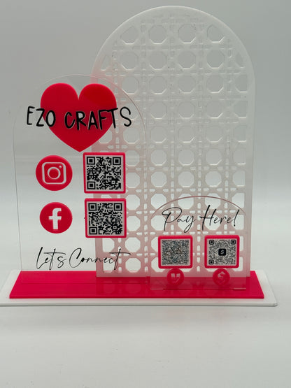 Let’s Get Social QR Code Sign + Pay Here Display Set | Custom Social Media & Payment QR Stand | Acrylic Business Sign