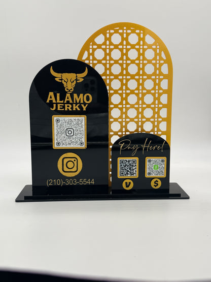 Let’s Get Social QR Code Sign + Pay Here Display Set | Custom Social Media & Payment QR Stand | Acrylic Business Sign