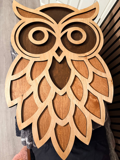 3-Layer Wooden Owl Wall Decor | 27" Layered Birch Wood Owl