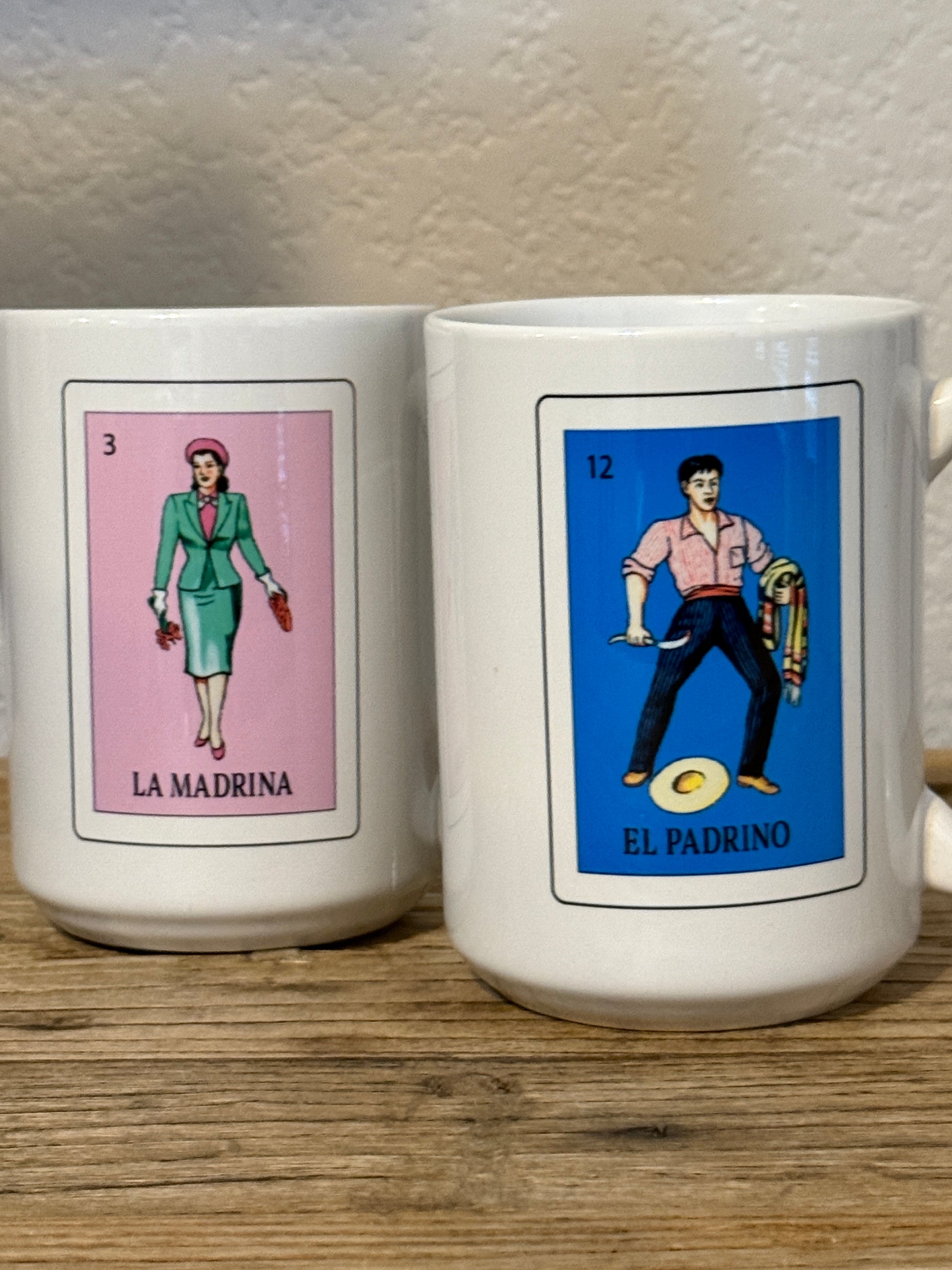loteria el padrino la madrina mugs