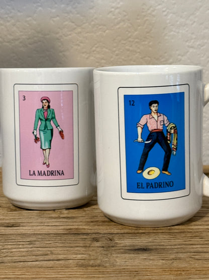 loteria el padrino la madrina mugs