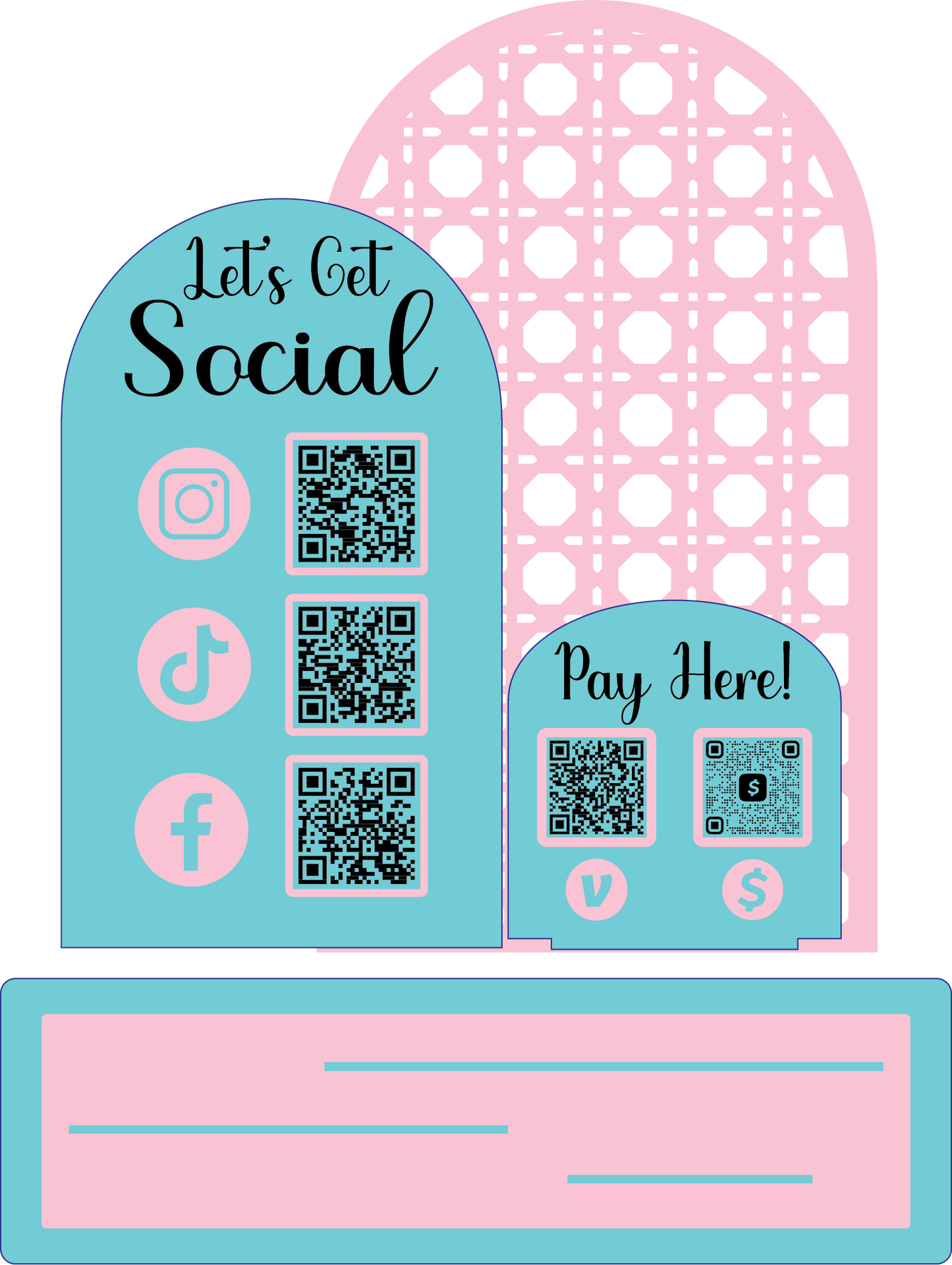 Let’s Get Social QR Code Sign + Pay Here Display Set | Custom Social Media & Payment QR Stand | Acrylic Business Sign