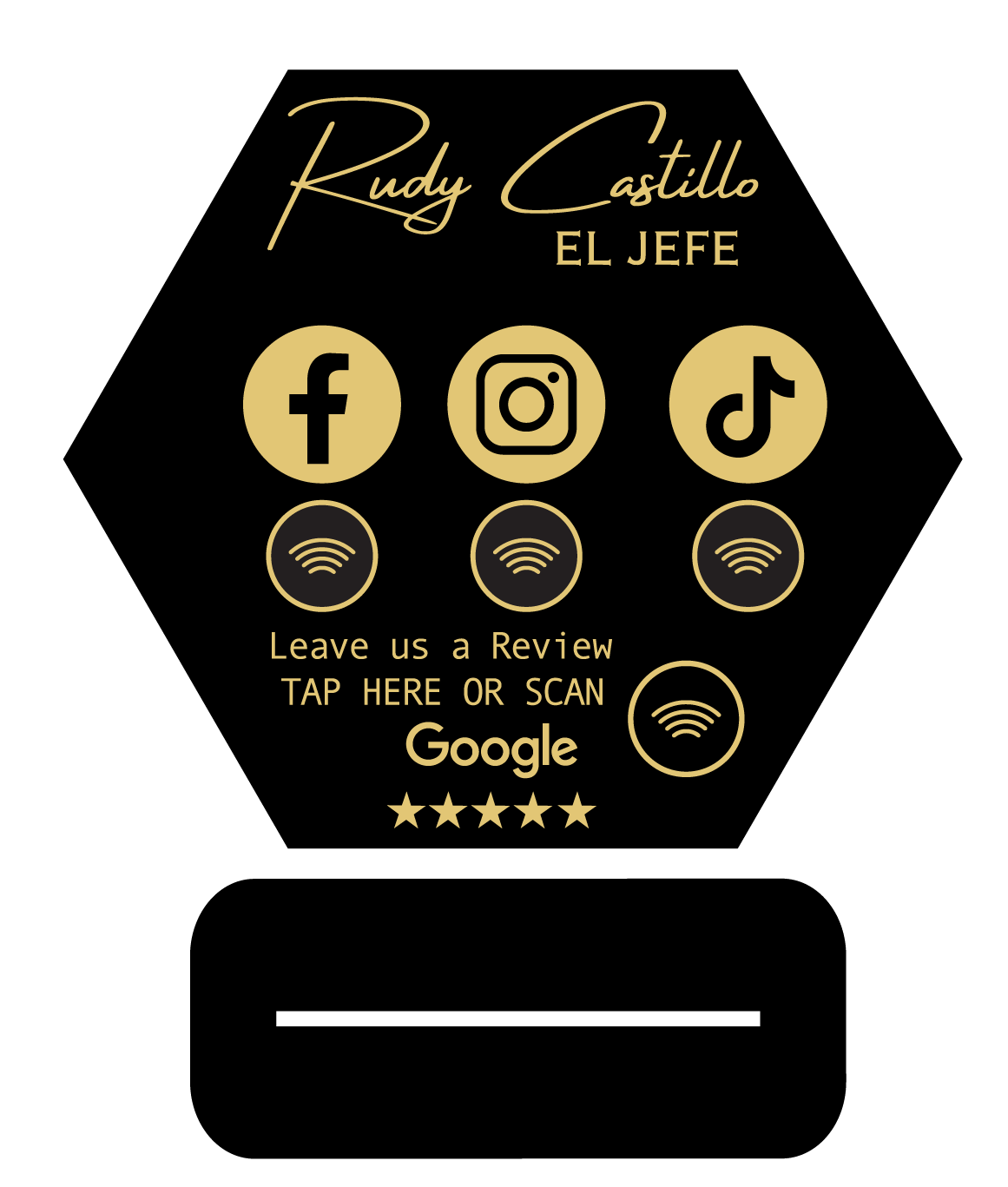 Let’s Get Social NFC Business Sign | Hexagon Acrylic Social Media Tap Sign with Stand | Custom Review & Follow Sign
