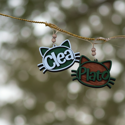 Custom Cat Name Ornament – Personalized Layered Wood Design