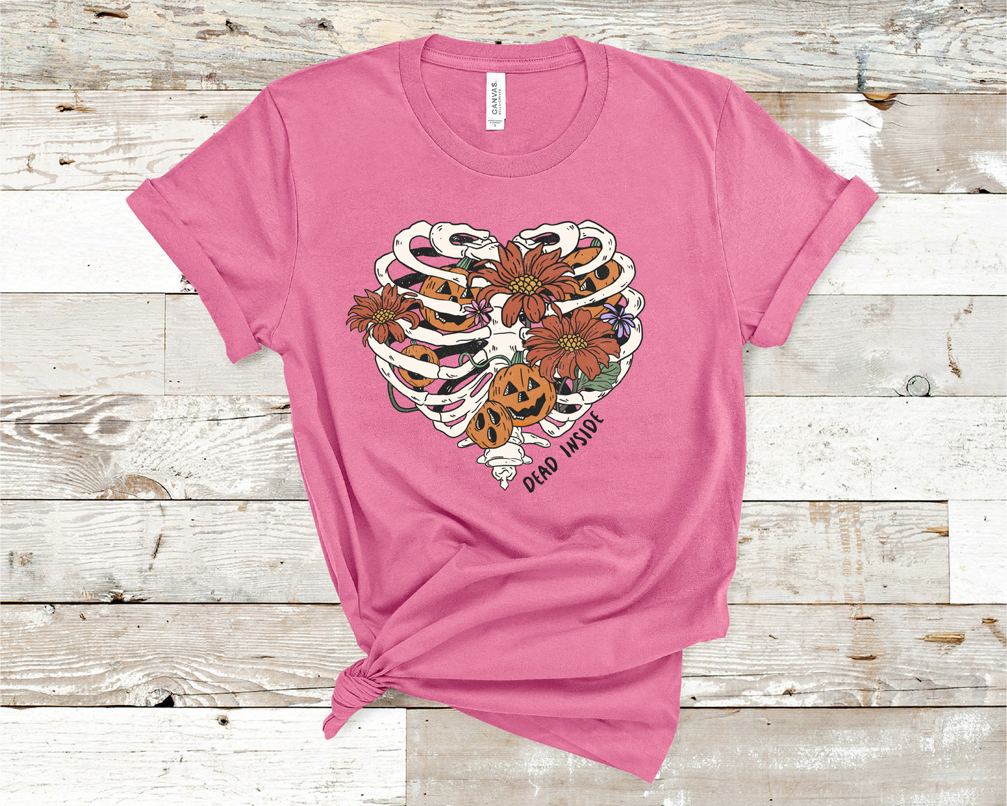 Dead Inside Skull Heart and flowers T-Shirt