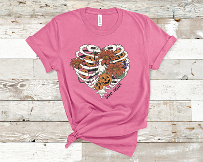 Dead Inside Skull Heart and flowers T-Shirt